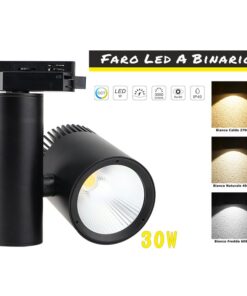 Faro Lampada Led A Binario 30W Mono Fase CCT CRI 90 Carcassa Nera 2700K 4000K 6000K 3 In 1 Luce Stretta 24 Gradi