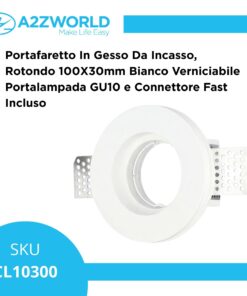 Alternative view of Portafaretto In Gesso Da Incasso, Rotondo 100X30mm Bianco Verniciabile Portalampada GU10 e Connettore Fast Incluso