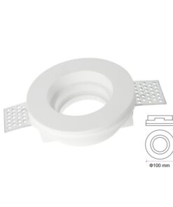 Portafaretto In Gesso Da Incasso, Rotondo 100X30mm Bianco Verniciabile Portalampada GU10 e Connettore Fast Incluso