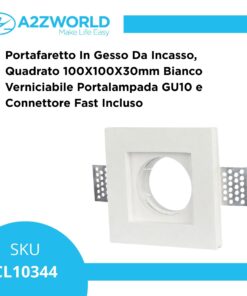 Portafaretto In Gesso Da Incasso, Quadrato 100X100X30mm Bianco Verniciabile Portalampada GU10 e Connettore Fast Incluso