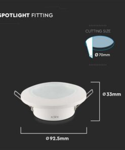 Porta Faretto Led Da Incasso Rotondo Colore Bianco Impermeabile IP44 Foro 70mm Per Faretti Led GU10 MR16 SKU-6698