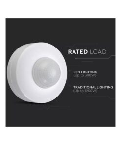 Sensore di Movimento a Infrarossi e Crepuscolare 360 Gradi Montaggio a Plafone Carcassa Bianca IP20 Manual Override SKU-1355