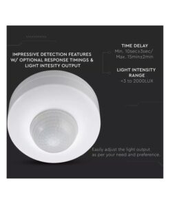 Sensore di Movimento a Infrarossi e Crepuscolare 360 Gradi Montaggio a Plafone Carcassa Bianca IP20 Manual Override SKU-1355