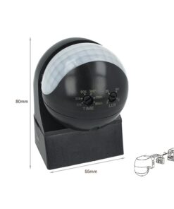 Sensore di Movimento a Infrarossi e Crepuscolare Montaggio a Parete Muro Carcassa Nera Testa Orientabile 180 Gradi IP44 SKU-5089