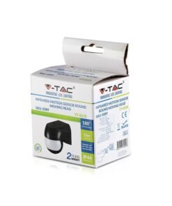 Sensore di Movimento a Infrarossi e Crepuscolare Montaggio a Parete Muro Carcassa Nera Testa Orientabile 180 Gradi IP44 SKU-5089