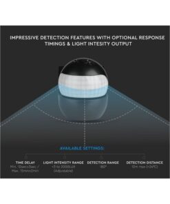 Sensore di Movimento a Infrarossi e Crepuscolare Montaggio a Parete Muro Carcassa Nera Testa Orientabile 180 Gradi IP44 SKU-5089