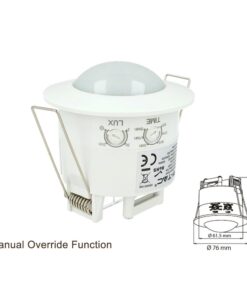 Sensore di Movimento a Infrarossi e Crepuscolare Montaggio Da Incasso Colore Bianco IP20 360 Gradi Manual Override SKU-1356