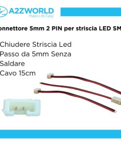 3 Pezzi Connettore 5mm 2 PIN, Per Chiudere Striscia Led Smd con Passo da 5mm Senza Saldare, Cavo 15cm