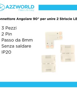 3 Pezzi Connettore 8mm Angolare 90° 2 PIN, Per Curvare 2 Striscie Led Smd con Passo da 8mm Senza Saldare