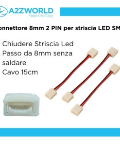 3 Pezzi Connettore 8mm 2 PIN, Per Chiudere Striscia Led Smd con Passo da 8mm Senza Saldare, Cavo 15cm