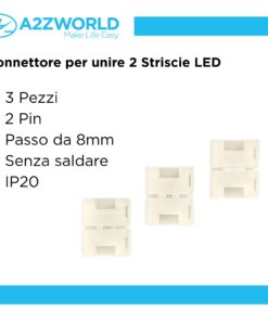 3 Pezzi Connettore 8mm 2 PIN, Per Unire 2 Striscia Led Smd con Passo da 8mm Senza Saldare