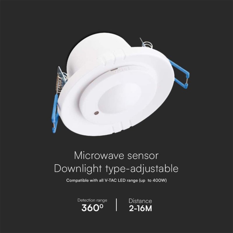 Sensore di Movimento a Microonde 300W 360° Orientabile Montaggio a Incasso Colore Bianco SKU-23165 - immagine 2