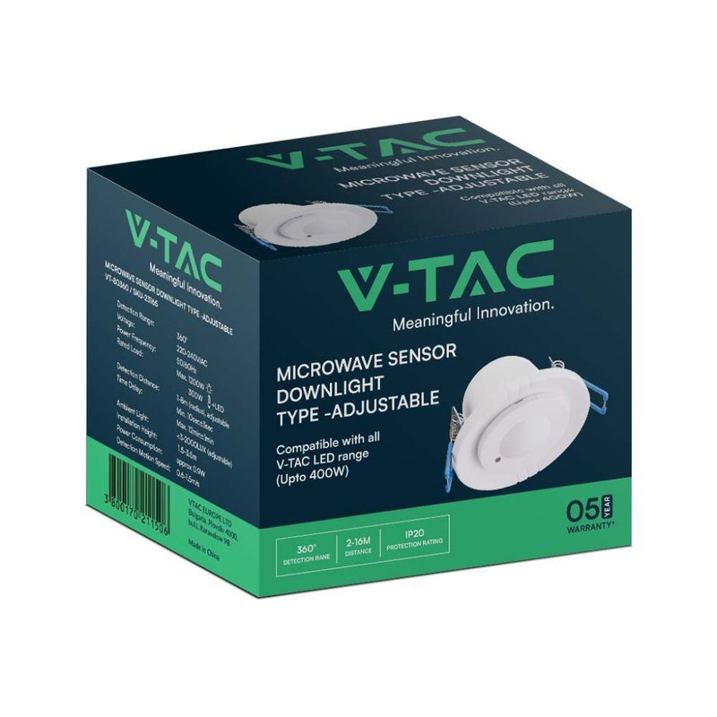 Sensore di Movimento a Microonde 300W 360° Orientabile Montaggio a Incasso Colore Bianco SKU-23165 - immagine 4