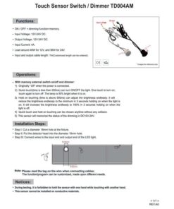 Interruttore LED Dimmer Touch Da Incasso 12V 24V 4A Con Cavo DC JACK 5.5x2.1mm Controllo Regolazione dell'Illuminazione con Funzione di Memoria Bianco