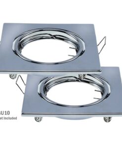 2 PZ Porta Faretti LED GU10 MR16 Quadrati Orientabili con Molla Cromati SKU 8943