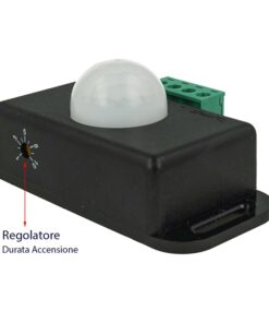 Sensore Di Movimento PIR Rilevatore Di Presenza 12V 24V 6A Colore Nero Timer Ritardo Regolabile Da 1 A 10 Minuti Per Striscia Led