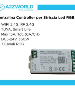 Centralina Controller Per Striscia Led RGB WIFI 2.4G, RF 2.4G TUYA, Smart Life Max 15A Tot. (6A/CH) DC5-24V 360W 3 Canali RGB CLC103R Bianco