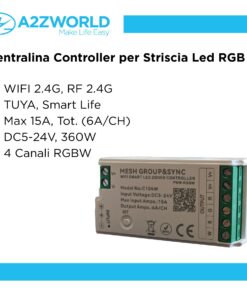 Centralina Controller Per Striscia Led RGBW WIFI 2.4G, RF 2.4G TUYA, Smart Life Max 15A Tot. (6A/CH) DC5-24V 360W 4 Canali RGBW CLC104R Bianco