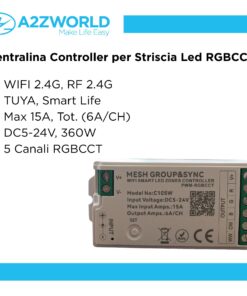 Centralina Controller Per Striscia Led RGBCCT WIFI 2.4G, RF 2.4G TUYA, Smart Life Max 15A Tot. (6A/CH) DC5-24V 360W 5 Canali RGBCCT CLC105R Bianco