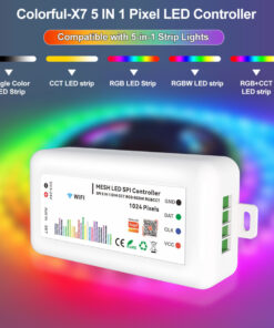 Centralina Controller SPI WS2815 5 In 1 WIFI, RF 2.4G TUYA, Smart Life, Max 15A Tot. (6A/CH) DC5-24V 360W, per Striscia Led Magic Colore Mono Colore, CCT, RGB, RGBW, RGBCCT