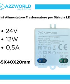 Mini Alimentatore Trasformatore 24V 12W 0,5A Per Striscia Led 45X40X20mm