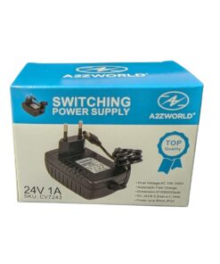 24V Trasformatore Alimentatore 24W 1A con Spina da Presa 220V a DC 24V Nero