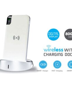 Portable Power Bank 8000 mAh con Display e Supporto Di Ricarica a Poggio Da Tavolo Wireless Colore Bianco SKU-8861