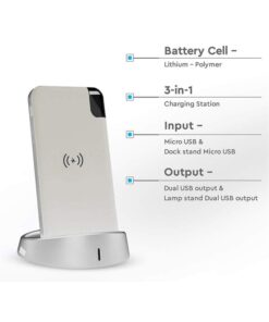 Portable Power Bank 8000 mAh con Display e Supporto Di Ricarica a Poggio Da Tavolo Wireless Colore Bianco SKU-8861