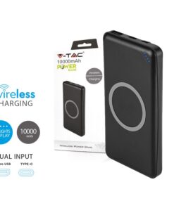 Portable Power Bank 10000 mAh Slim con Ricarica Wireless e USB Colore Nero SKU-8909