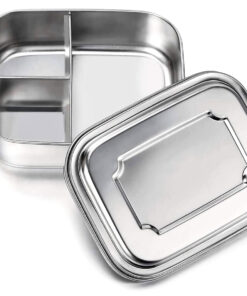 Lunchbox in Acciaio Inox Contenitore Per Pranzo Scatole Bento con Tre Scomparti 1200ml Portapranzo per Scuola Ufficio Campeggio