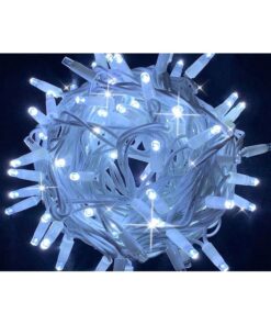 Catena Luminosa di Luci Led IP65 10 Metri Con 100 Led Filo Bianco Luce Bianco Freddo Con Connettore Allungabile