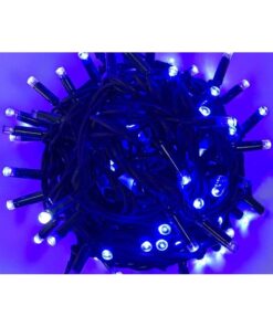 Catena Luminosa di Luci Led IP65 10 Metri Con 100 Led Filo Nero Luce Blu Con Connettore Allungabile