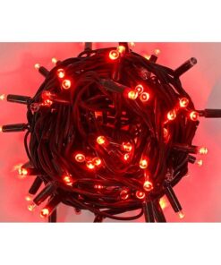 Catena Luminosa di Luci Led IP65 10 Metri Con 100 Led Filo Nero Luce Rosso Con Connettore Allungabile