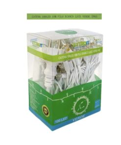 Catena Luminosa di Luci Led IP65 10 Metri Con 100 Led Filo Bianco Luce Verde Con Connettore Allungabile