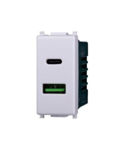 Modulo Presa Caricatore USB 2 Porte 3,1A USB-A + USB Type C Colore BIANCO Compatibile Con Vimar Plana