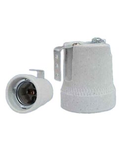 2 Pezzi Portalampade E27 in Ceramica Porcellana con Viti per Fili e Gancio in Ferro per Cantieri