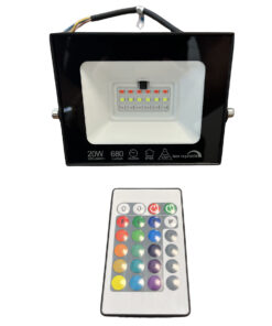 Faro Led Flood Slim RGB Con Telecomando 20W 680 Lumen RGB AC 220V 50Hz Nero IP65