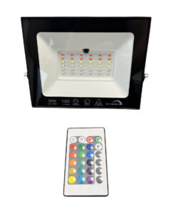 Faro Led Flood Slim RGB Con Telecomando 30W 1300 Lumen RGB AC 220V 50Hz Nero IP65