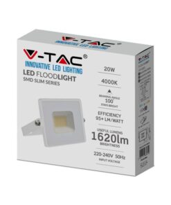 Faro Led Flood Light 20W 1620lm IP65 Slim 121X114X26mm Carcassa Bianca Luce 4000K SKU-215950