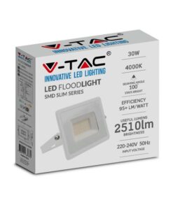 Faro Led Flood Light 30W 2510lm IP65 Slim 158X137X32mm Carcassa Bianca Luce 6500K SKU-215957