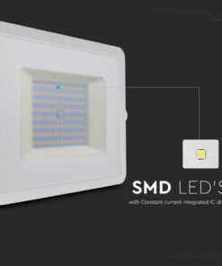 Faro Led Flood Light 100W 8700lm IP65 Slim 261X217X32mm Carcassa Bianca Luce 6500K SKU-215969