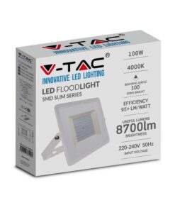 Faro Led Flood Light 100W 8700lm IP65 Slim 261X217X32mm Carcassa Bianca Luce 4000K SKU-215968