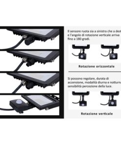 Alternative view of Faro Led Flood Light Slim 20W IP65 Bianco Neutro Carcassa Nera Sensore PIR Opzionale CL1918