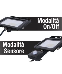 Faro Led Flood Light Slim 50W IP65 Bianco Neutro Carcassa Nera Sensore PIR Opzionale CL1918