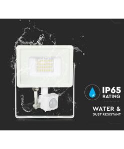 Faro Led Flood Light Slim 20W IP65 Neutro 4000K Carcassa Bianca con Sensore PIR di Movimento e Crepuscolare Chip Samsung SKU-449