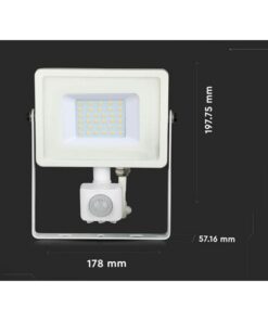 Faro Led Flood Light Slim 30W IP65 Neutro 4000K Carcassa Bianca con Sensore PIR di Movimento e Crepuscolare Chip Samsung SKU-458