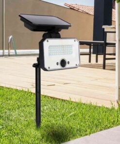 Faro Led Solare 10W 935LM IP65 4000K Montaggio Da Parete O A Terra Con Picchetto Con Sensore Movimento e Telecomando 4 Modalità