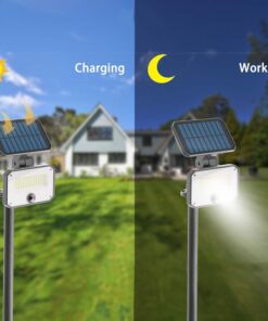 Faro Led Solare 10W 935LM IP65 4000K Montaggio Da Parete O A Terra Con Picchetto Con Sensore Movimento e Telecomando 4 Modalità