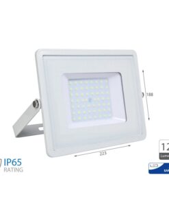 Faro Led Flood Slim Alta Luminosita 120lm/W 50W 6000lm Freddo 6400K Carcassa Bianca IP65 Chip Samsung SKU-21763