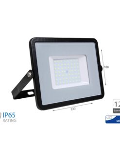 Faro Led Flood Slim Alta Luminosita 120lm/W 50W 6000lm Freddo 6400K Carcassa Nera IP65 Chip Samsung SKU-21761